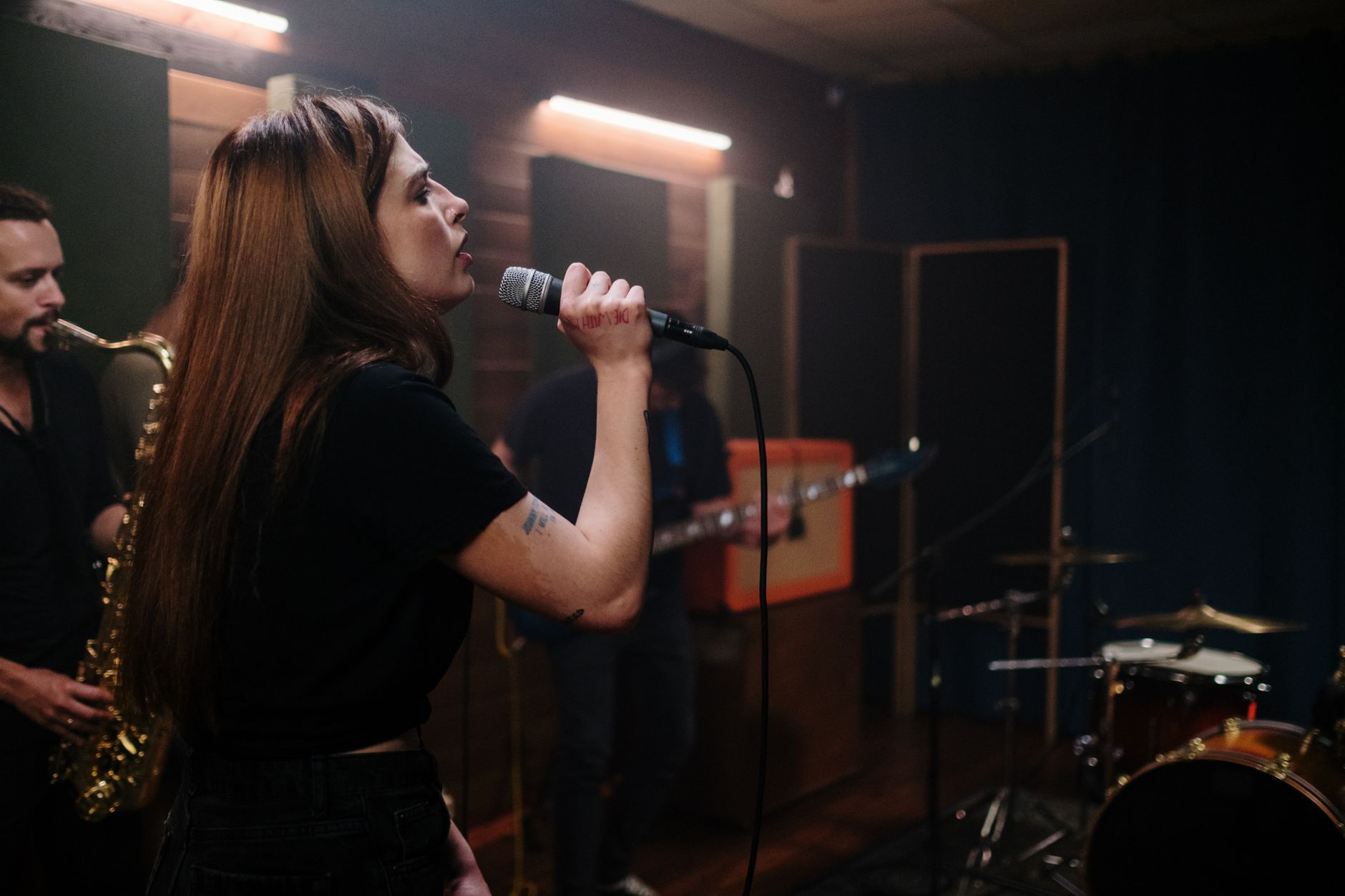 a singer, warming up